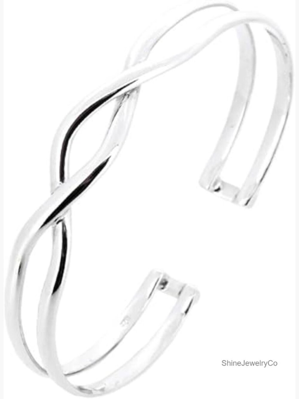 Sterling Silver Open Cuff Bangle - High Polish Adjustable Bracelet
